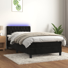 vidaXL fekete bársony rugós és LED-es ágy matraccal 90x200 cm ágy és ágykellék