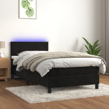 vidaXL Fekete bársony rugós és LED-es ágy matraccal 90x200 cm bútor
