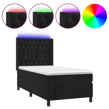 vidaXL fekete bársony rugós és LED-es ágy matraccal 90x200 cm (3139723) ágy és ágykellék
