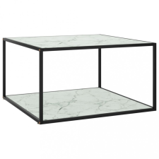 vidaXL fekete dohányzóasztal fehér márvány mintás üveggel 90x90x50 cm bútor