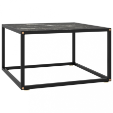 vidaXL fekete dohányzóasztal fekete márvány mintás üveggel 60x60x35 cm bútor