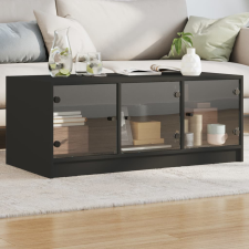 vidaXL fekete dohányzóasztal üvegajtókkal 102 x 50 x 42 cm bútor