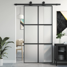 vidaXL fekete edzett üveg és alumínium tolóajtó 102,5 x 205 cm építőanyag
