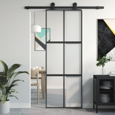 vidaXL fekete edzett üveg és alumínium tolóajtó 76 x 205 cm építőanyag