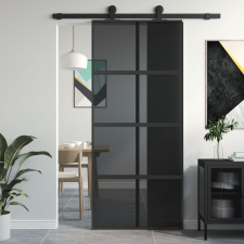 vidaXL fekete edzett üveg és alumínium tolóajtó 90 x 205 cm építőanyag