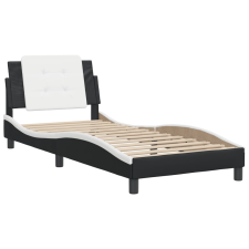 vidaXL fekete és fehér műbőr ágykeret fejtámlával 100x200 cm (3208168) ágy és ágykellék