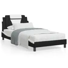 vidaXL Fekete és fehér műbőr ágykeret LED-világítással 100 x 200 cm ágy és ágykellék