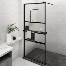 vidaXL fekete ESG üveg és alumínium zuhanyfal polccal 100 x 195 cm kád, zuhanykabin