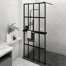 vidaXL fekete ESG üveg és alumínium zuhanyfal polccal 100 x 195 cm kád, zuhanykabin