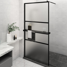 vidaXL fekete ESG üveg és alumínium zuhanyfal polccal 115x195 cm kád, zuhanykabin