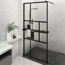 vidaXL fekete ESG üveg és alumínium zuhanyfal polccal 115x195 cm kád, zuhanykabin