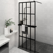 vidaXL fekete ESG üveg és alumínium zuhanyfal polccal 80 x 195 cm kád, zuhanykabin