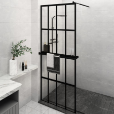 vidaXL Fekete ESG üveg és alumínium zuhanyfal polccal 80 x 195 cm kád, zuhanykabin