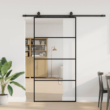 vidaXL fekete ESG üveg tolóajtó fémszerelvény-szettel 102,5x205 cm nyílászáró