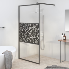 vidaXL fekete ESG üveg zuhanyfal kőmintával 115x195cm kád, zuhanykabin