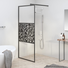 vidaXL Fekete ESG üveg zuhanyfal kőmintával 90x195cm kád, zuhanykabin
