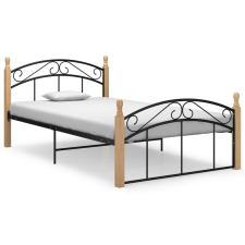 vidaXL fekete fém és tömör tölgyfa ágykeret 120 x 200 cm ágy és ágykellék