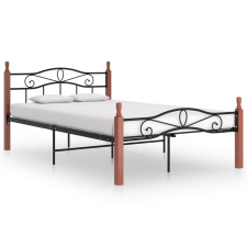 vidaXL fekete fém és tömör tölgyfa ágykeret 120 x 200 cm ágy és ágykellék