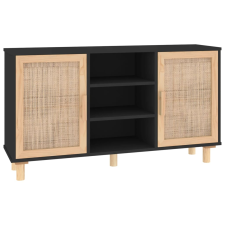 vidaXL fekete fenyő/természetes rattan tálalószekrény 105 x 30 x 60 cm (345640) bútor