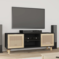 vidaXL fekete fenyőfa és természetes rattan TV-szekrény 105x30x40 cm bútor