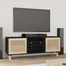 vidaXL fekete fenyőfa és természetes rattan TV-szekrény 105x30x40 cm bútor