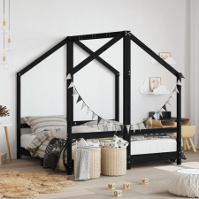 vidaXL fekete gyerek tömör fenyőfa ágykeret 2 x (70 x 140) cm kiságy, babaágy