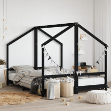 vidaXL Fekete gyerek tömör fenyőfa ágykeret 2 x (80 x 200) cm ágy és ágykellék