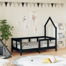 vidaXL fekete gyerek tömör fenyőfa ágykeret 70 x 140 cm ágy és ágykellék