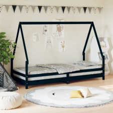 vidaXL fekete gyerek tömör fenyőfa ágykeret 80 x 200 cm ágy és ágykellék