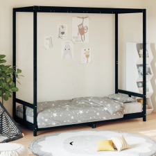 vidaXL fekete gyerek tömör fenyőfa ágykeret 80 x 200 cm ágy és ágykellék