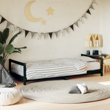 vidaXL Fekete gyerek tömör fenyőfa ágykeret 80 x 200 cm ágy és ágykellék