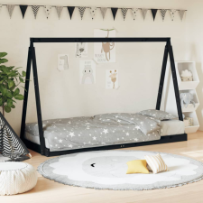 vidaXL Fekete gyerek tömör fenyőfa ágykeret 80 x 200 cm ágy és ágykellék