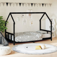 vidaXL fekete gyerek tömör fenyőfa ágykeret 90 x 190 cm kiságy, babaágy