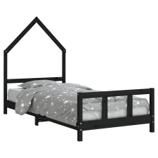 vidaXL fekete gyerek tömör fenyőfa ágykeret 90 x 200 cm (834569) gyermekbútor