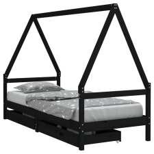 vidaXL fekete gyerek tömör fenyőfa ágykeret fiókokkal 90 x 200 cm (834470) gyermekbútor