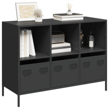 vidaXL fekete hidegen hengerelt acél tálalószekrény 101,5x39x73,5 cm bútor