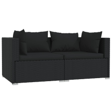 vidaXL fekete kétszemélyes polyrattan kanapé párnákkal (317520) kerti bútor