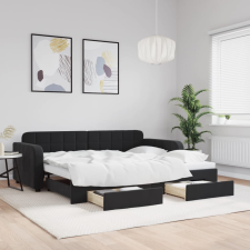 vidaXL fekete kihúzható bársony heverő fiókkal 90 x 190 cm ágy és ágykellék