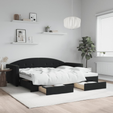vidaXL fekete kihúzható bársony heverő fiókkal 90 x 190 cm ágy és ágykellék