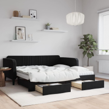 vidaXL fekete kihúzható bársony heverő fiókkal 90 x 190 cm ágy és ágykellék