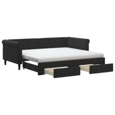 vidaXL fekete kihúzható bársony heverő fiókkal 90 x 190 cm (3197858) ágy és ágykellék