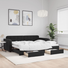 vidaXL fekete kihúzható bársony heverő fiókkal 90 x 200 cm ágy és ágykellék