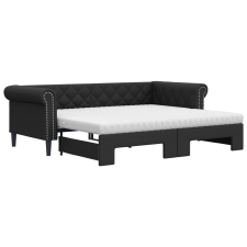 vidaXL fekete kihúzható műbőr heverő matraccal 90 x 200 cm (3197727) ágy és ágykellék