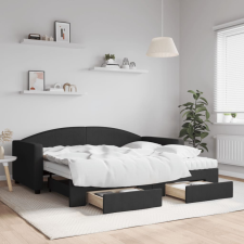 vidaXL fekete kihúzható szövet heverő fiókkal 90 x 190 cm ágy és ágykellék