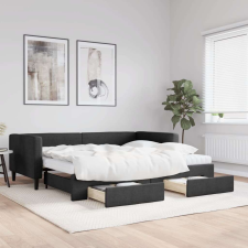 vidaXL fekete kihúzható szövet heverő fiókkal 90 x 190 cm ágy és ágykellék