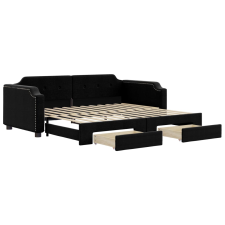 vidaXL fekete kihúzható szövet heverő fiókkal 90 x 190 cm (3197682) ágy és ágykellék