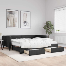 vidaXL fekete kihúzható szövet heverő fiókokkal 100 x 200 cm ágy és ágykellék