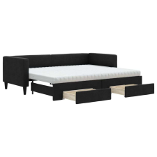 vidaXL Fekete kihúzható szövet heverő fiókokkal 80 x 200 cm ágy és ágykellék