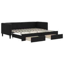 vidaXL fekete kihúzható szövet heverő fiókokkal 80 x 200 cm (3196611) ágy és ágykellék