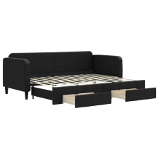 vidaXL fekete kihúzható szövet heverő fiókokkal 80 x 200 cm (3196849) ágy és ágykellék